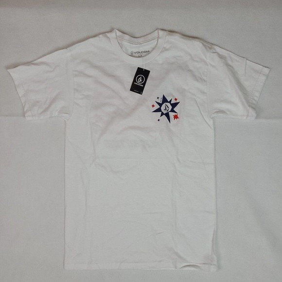 Volcom Mens Morter Flag Short Sleeve T Shirt White 4th of July - Picture 3 of 5